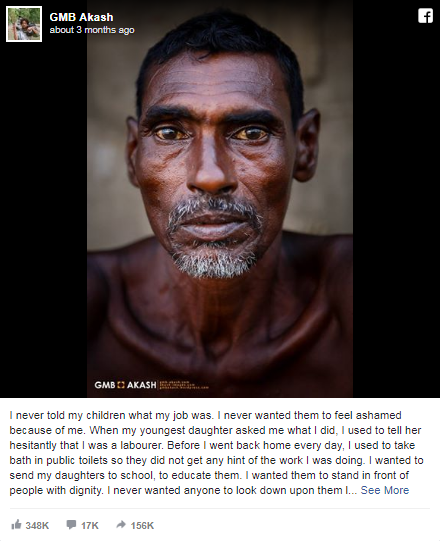 Chia sẻ của nhiếp ảnh gia về cuộc đời của ông bố nghèo thương con đã nhận được sự cảm thông của hàng nghìn người trên thế giới. (Ảnh chụp màn hình Instagram GMB Akash)