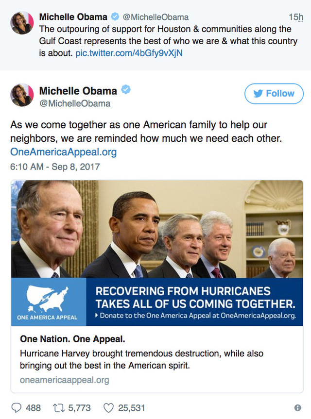  5 cựu Tổng thống Mỹ hợp sức giúp đỡ người dân bang Texas khắc phục hậu quả sau trận siêu bão Harvey  - Ảnh 2.
