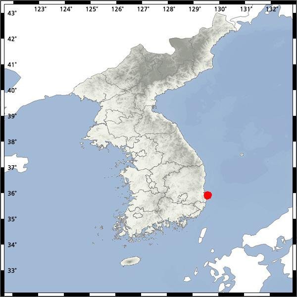 Bản đồ địa chấn Hàn Quốc về vụ động đất chiều nay.