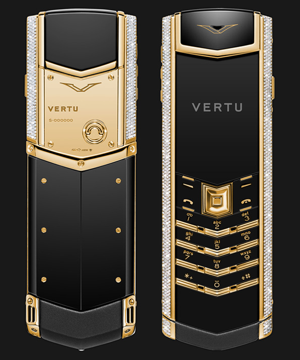 Vertu Signature S Yellow Gold Full Pave Baguette Diamonds.