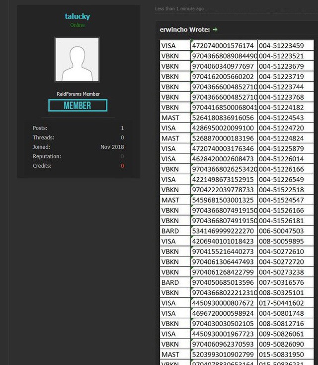  Hacker tung phần tiếp theo trong kho dữ liệu được cho là hack từ TGDĐ: Có đủ số thẻ, không hề bị ẩn  - Ảnh 1.