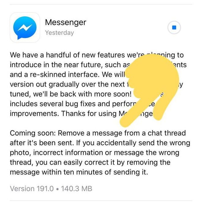 facebook - Cứ thoải mái tỏ tình với crush đi, Facebook Messenger sắp cho rút lại tin nhắn đã gửi trong vòng 10 phút - photo facebook - photo 1 1541671680580869316800 - Cứ thoải mái tỏ tình với crush đi, Facebook Messenger sắp cho rút lại tin nhắn đã gửi trong vòng 10 phút