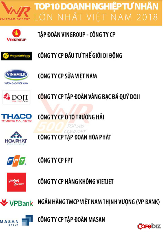 Top 10 doanh nghiệp tư nhân lớn nhất Việt Nam 2018: Vingroup vẫn giữ vị trí số 1, Thế giới Di động giành ngôi vị số 2 từ Thaco - Ảnh 1.