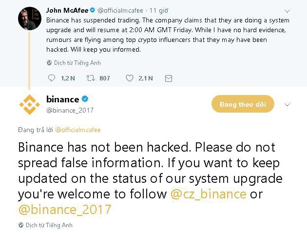 Sàn giao dịch tiền mã hóa lớn nhất thế giới Binance phủ nhận việc bị hack, sau khi phải đóng cửa bảo trì hơn một ngày - Ảnh 2.