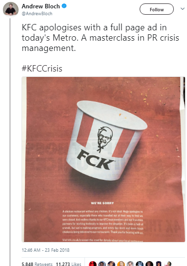 Gần 900 cửa hàng đóng cửa vì thiếu thịt gà, KFC tung print ad xin lỗi: “FCK, We’re Sorry” - Ảnh 1.