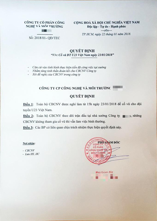 Công ty nhà người ta: Cho nhân viên nghỉ để cổ vũ U23 Việt Nam, nghỉ tiếp cả ngày hôm sau để ăn mừng nếu đội tuyển chiến thắng - Ảnh 2.