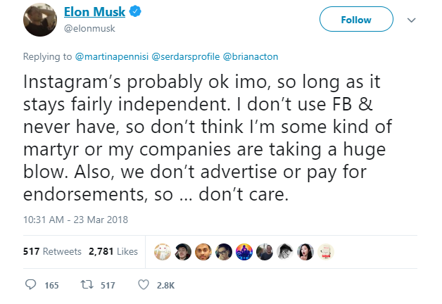 Elon Musk xóa hai trang Facebook chính thức của Tesla và SpaceX: Tôi không dùng Facebook và sẽ chẳng bao giờ dùng cả - Ảnh 7.