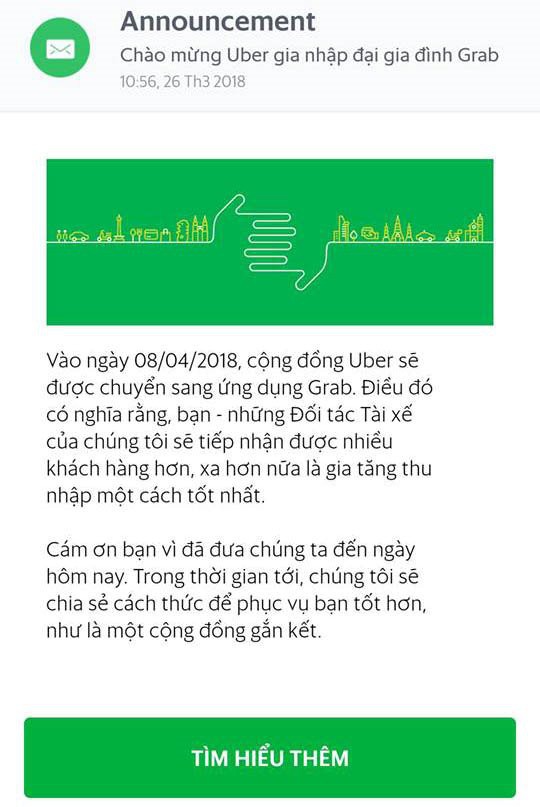 Từ ngày 8/4, toàn bộ tài xế Uber tại Việt Nam sẽ chuyển sang Grab hoạt động - Ảnh 2.