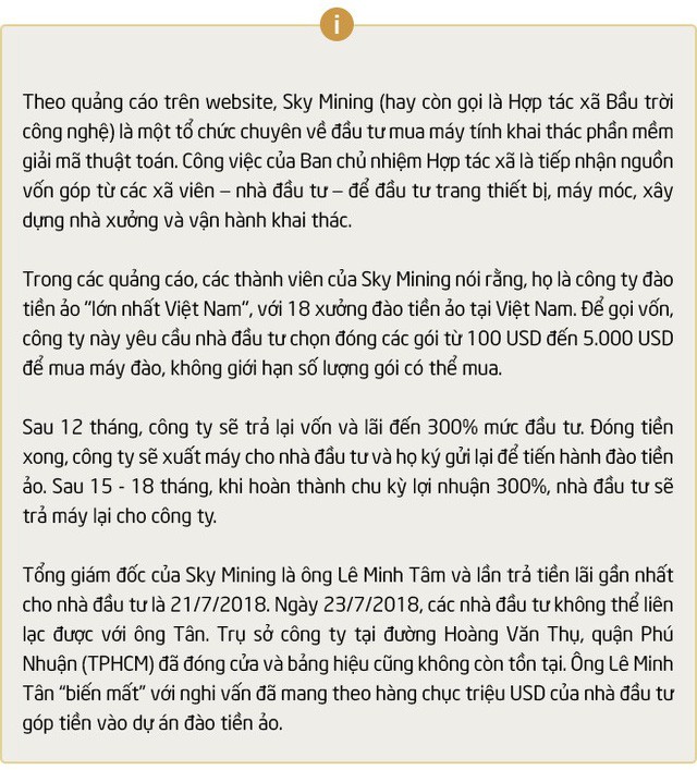  “Dự án đào tiền ảo lớn nhất Việt Nam”: Giải mã vụ chạy trốn của CEO Sky Mining Lê Minh Tâm - Ảnh 9.