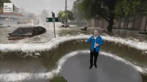 Bằng công nghệ AR, kênh thời tiết Mỹ mô phỏng lại mức lũ của bão Florence khiến người xem vừa sợ vừa thích thú - Ảnh 1.