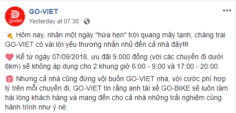 Go-Viet dừng khuyến mãi 9.000 đồng/cuốc vào giờ cao điểm, nhiều khách hàng chuyển sang Grab, tài xế phản ứng trái chiều - Ảnh 1.