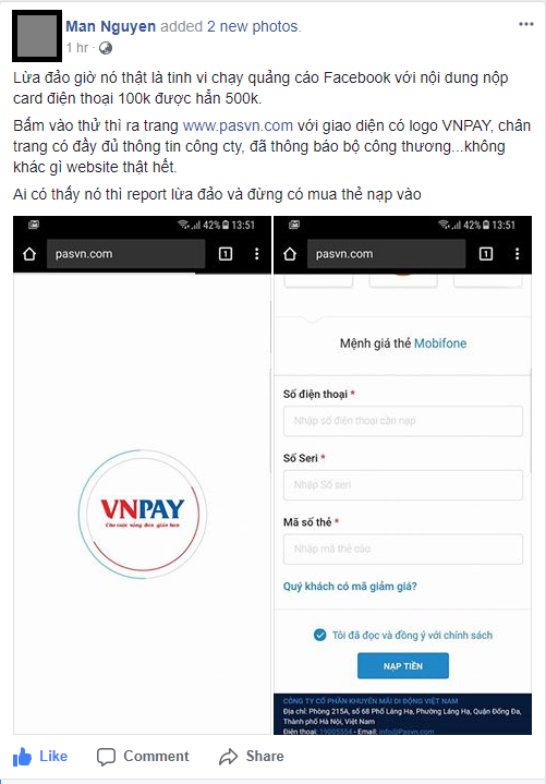 Cảnh báo website giả mạo nạp thẻ cào nhân mười lần giá trị tại Việt Nam - Ảnh 1.