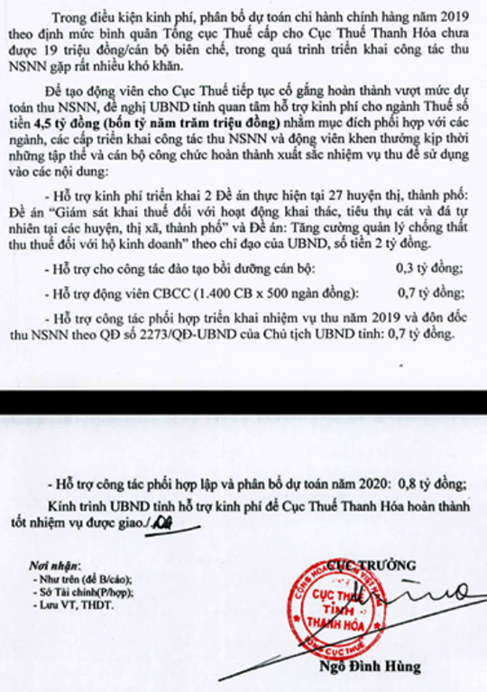  Cục Thuế Thanh Hóa xin 700 triệu đồng ngân sách để “động viên cán bộ công chức”?  - Ảnh 1.