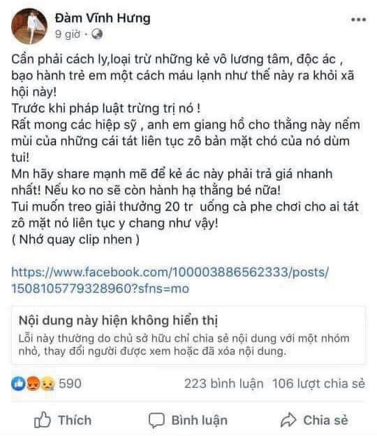 Làm rõ vụ Facebooker Đàm Vĩnh Hưng nghi kích động vụ cha đánh con - Ảnh 1.
