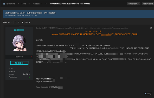 Hơn 2 triệu thông tin tài khoản của ngân hàng MSB bị lộ trên diễn đàn hacker? - Ảnh 1.
