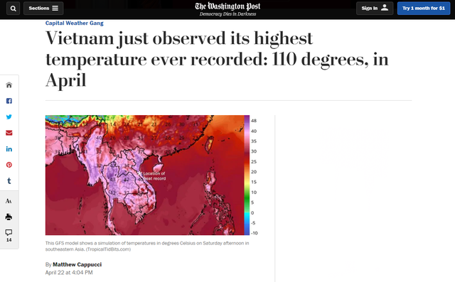  Báo Mỹ công bố đợt nắng nóng tại Việt Nam đã lập kỷ lục mọi thời kỳ, nhưng có thể sẽ nóng hơn nữa trong thời gian tới  - Ảnh 1.