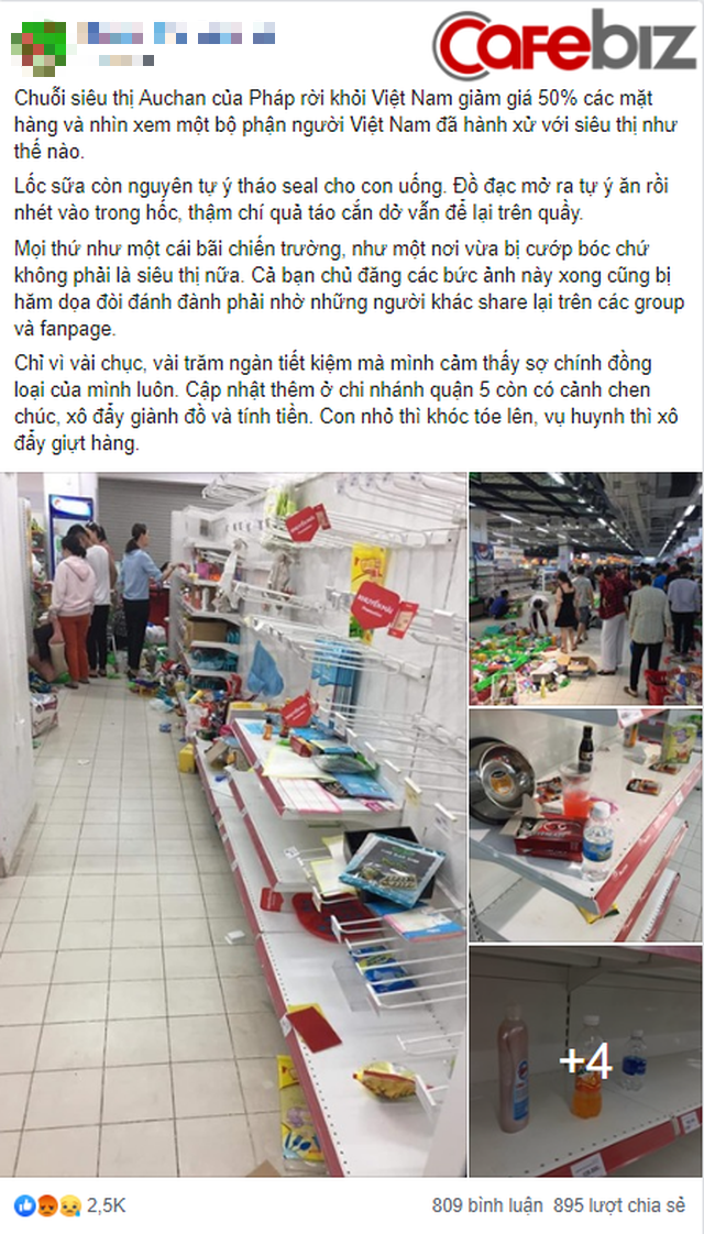  “Bãi chiến trường” tại siêu thị Auchan: Khách thản nhiên khui đồ ăn, giành giật, không thanh toán… - Miếng ăn là miếng tồi tàn lắm ai ơi! - Ảnh 1.