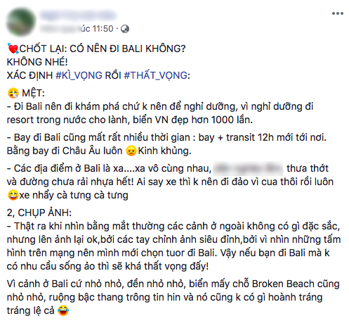 Review sốc: Cư dân mạng tranh cãi gay gắt sau khi một nữ du khách Việt đăng đàn chê Bali là “ảo” và “vô vị” - Ảnh 1.
