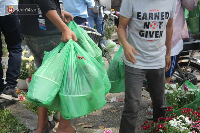  Sau khi tiểu thương ở Sài Gòn đập chậu, ném hoa vào thùng rác, nhiều người tranh thủ chạy đến hôi hoa  - Ảnh 13.