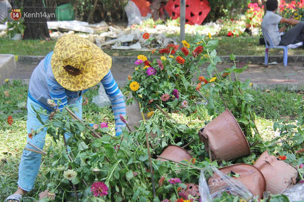 Sau khi tiểu thương ở Sài Gòn đập chậu, ném hoa vào thùng rác, nhiều người tranh thủ chạy đến hôi hoa - Ảnh 8.