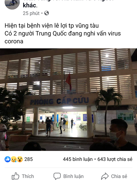  Công an mời làm việc với người đăng tin ‘2 người Trung Quốc nhập viện nghi nhiễm virus corona ở Vũng Tàu’ - Ảnh 1.