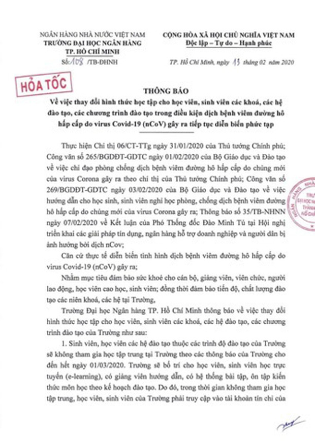 Cập nhật: Danh sách 18 trường ĐH, CĐ cho sinh viên nghỉ tiếp đến cuối tháng 2 hoặc sang tháng 3 để phòng dịch Covid-19 - Ảnh 1.