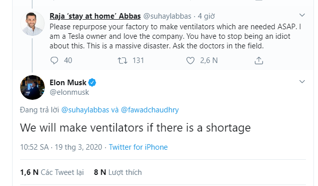 Elon Musk thay đổi hoàn toàn thái độ với Covid-19, khẳng định Tesla sẽ sản xuất máy thở nếu có sự thiếu hụt - Ảnh 1.