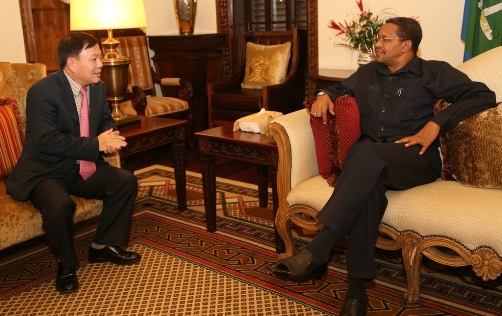 Phó Tổng giám đốc tập đoàn Viettel Lê Đăng Dũng (bên trái) trong một buổi gặp gỡ và làm việc với Tổng thống Jakaya Kikwete của Tanzania. Ảnh: dailynews.co.tz