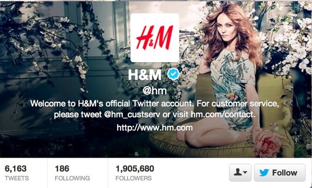 
H&M với lượng người theo dõi lớn trên Twitter
