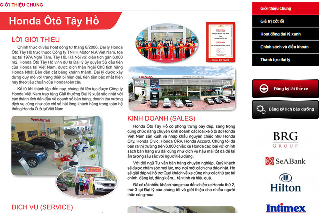 Dấu ấn của BRG trên website Honda Tây Hồ.
