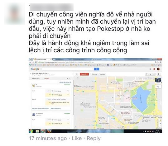 Theo phản ánh, người dùng đã chuyển hẳn cả một công viên về khu vực mình sinh sống chỉ để bắt Pokemon.