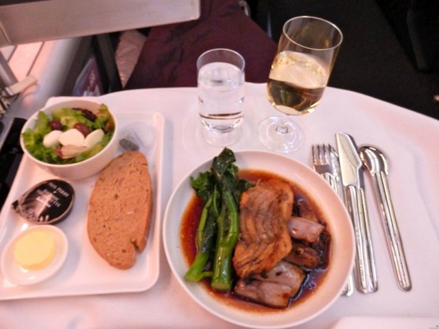 6. Qantas Airlines. The Australian carrier serves sea bass and broccoli with a side salad on flights to Sydney.