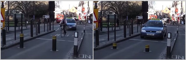 Cọc neo tự động trên đường phố nước Anh. Thế này thì xe nào dám vượt ẩu.