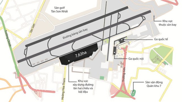 Khu vực mở rộng đường lăn, bãi đậu sân bay Tân Sơn Nhất có diện tích 7,63ha.