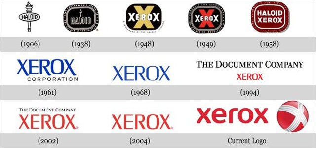 Vào năm 2008, hãng máy in Xerox thay đổi logo chuyển sang sử dụng một logo mới trông vui tươi hơn.