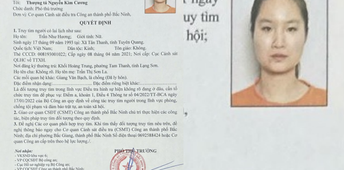 Ai thấy Trần Như Hương SN 1993 ở đâu, khẩn trương trình báo công an nơi gần nhất