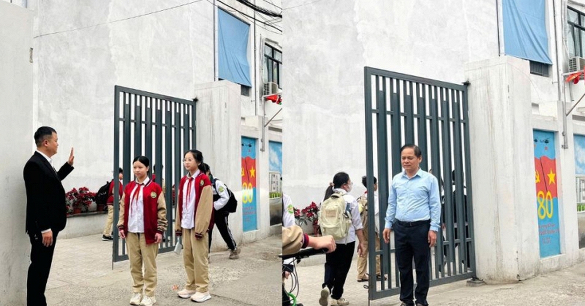 Bức ảnh thầy giáo trước cổng trường ở Hà Nội nhận "bão" like, phụ huynh rần rần khen: "Thật ấn tượng"