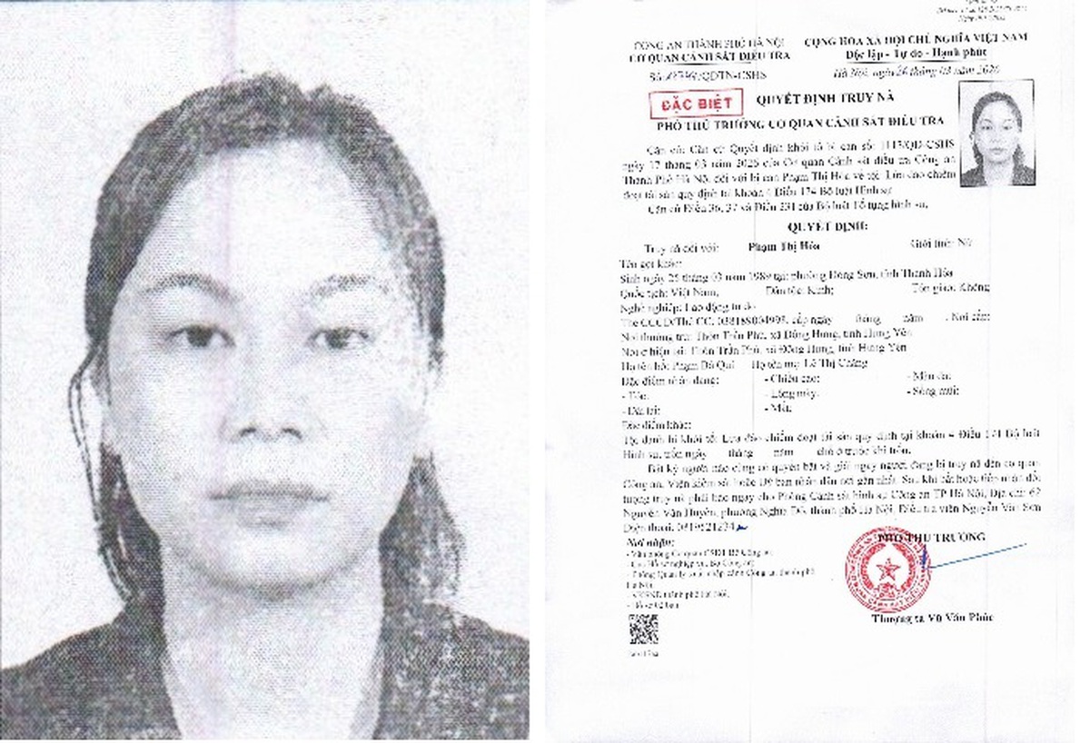 Quyết định truy nã Phạm Thị Hóa SN 1989