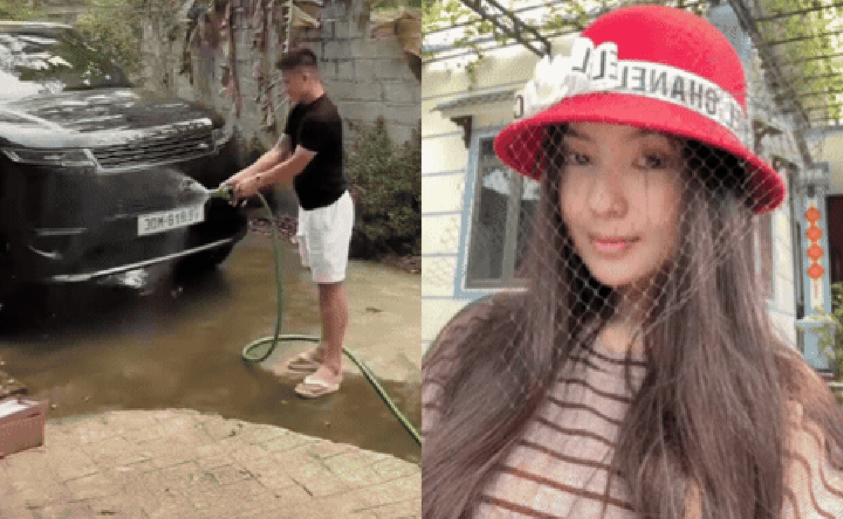 Quang Hải thong dong rửa xe Range Rover hơn 8 tỷ, tưới cây ngay trước cổng nhà bố vợ gây chú ý