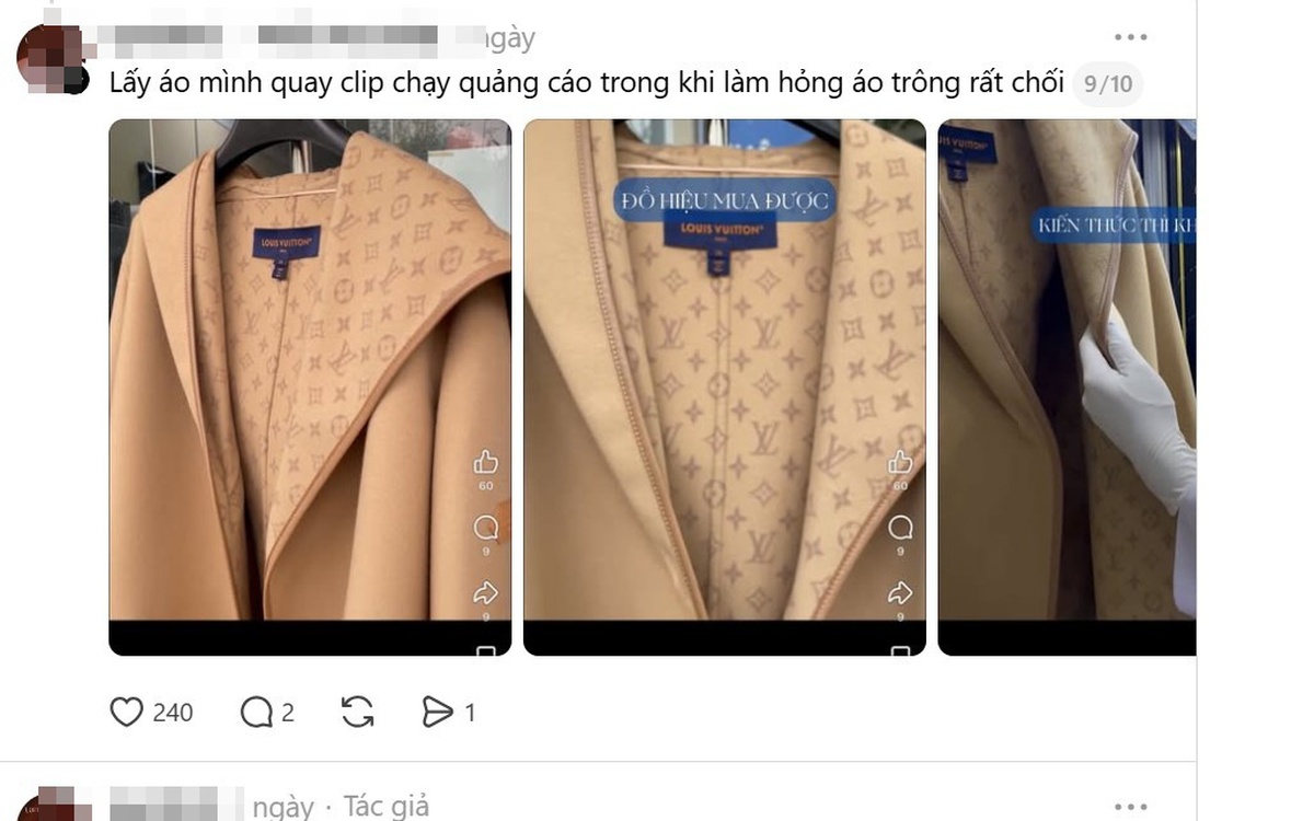 Tiệm giặt nổi tiếng ở Hà Nội bị khách hàng tố làm mất 2 chiếc áo hiệu giá 60 triệu, áo khoác LV 150 triệu cũng "biến dạng"