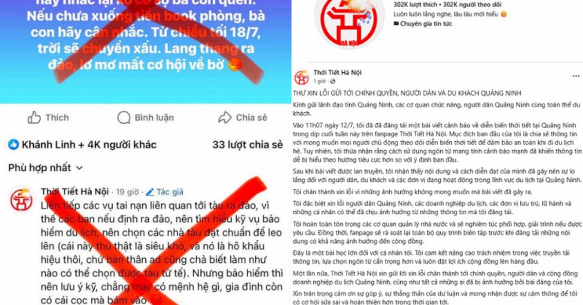 Fanpage Thời Tiết Hà Nội xin lỗi sau bài đăng cảnh báo thời tiết ở Quảng Ninh