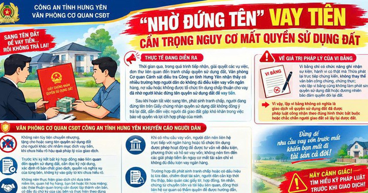 Công an cảnh báo nguy cơ mất đất khi nhờ người khác đứng tên sổ đỏ để vay tiền