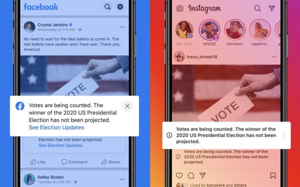 Facebook cảnh báo các nội dung tuyên bố thắng cử T.T. Mỹ trước khi kết thúc kiểm phiếu