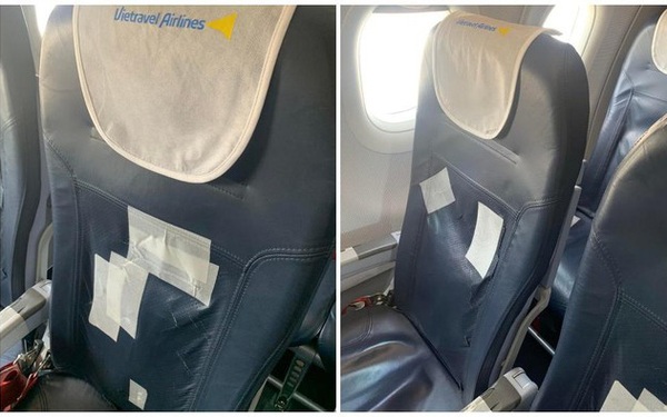 The seat of one of Vietravel Airlines’ three aircraft with an average age of less than 6 years is tattered