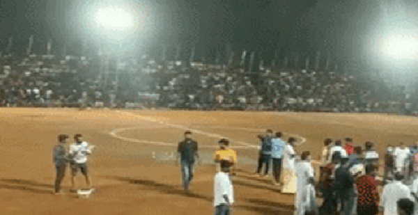The moment when the stadium stands collapsed, dozens of people were seriously injured