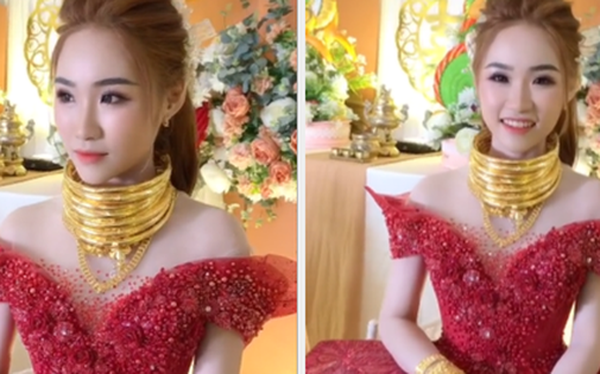 The appearance of the bride in Bac Lieu wearing gold with her neck and arms closed, the beauty also made people admire