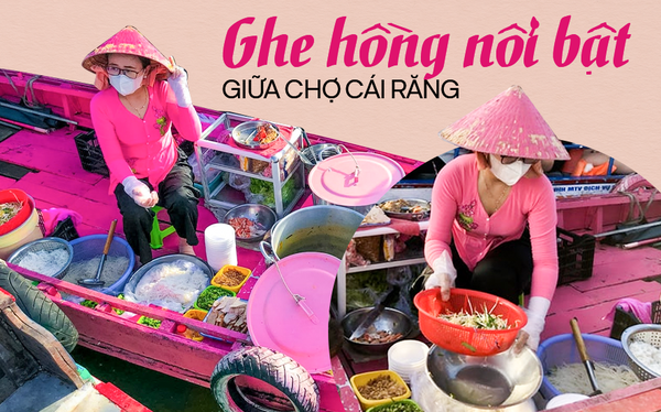 Sơn ghe hồng nổi bật giữa chợ Cái Răng, vợ chồng chị bán bún bán cả trăm tô mỗi ngày