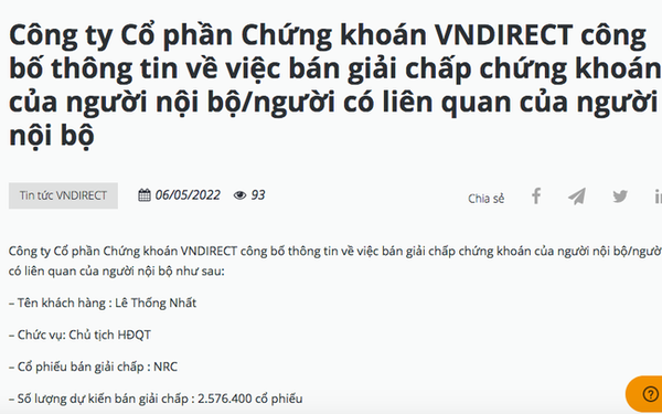 Tập đoàn Danh Khôi (NRC): “Không xảy ra việc bán giải chấp cổ phiếu của Chủ tịch tập đoàn”