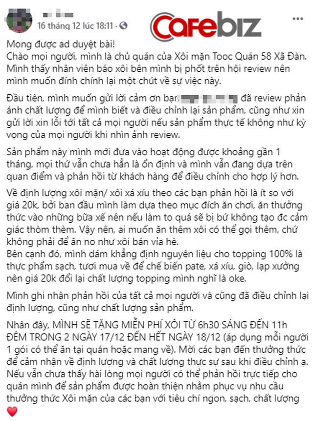 Chơi lớn như một chủ quán xôi tại Hà Nội: Bị review xôi “đắt lại không ngon”, bèn tặng “cả làng” ăn miễn phí trong 2 ngày - Ảnh 2.