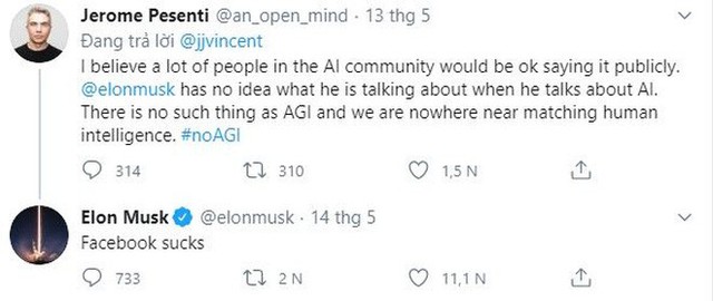 Bị giám đốc AI của Facebook chê là thiếu hiểu biết về trí tuệ nhân tạo, Elon Musk đáp trả kiểu cãi cùn: Facebook dở ẹc - Ảnh 1.